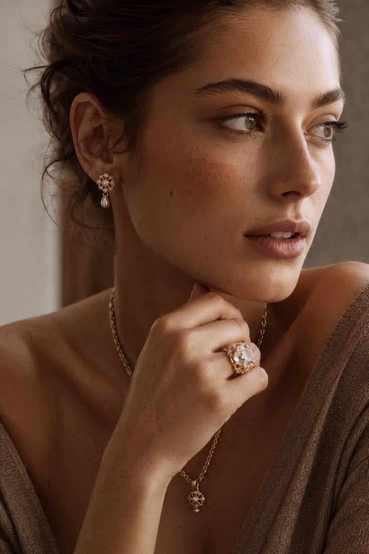 Home pearl drop earrings – statement ring & vintage gold aesthetic