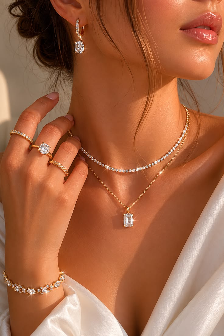 cushion crystal pendant necklace – bezel set stone & gold silk aesthetic