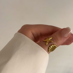 Stainless Steel Shell & Starfish Adjustable Ring