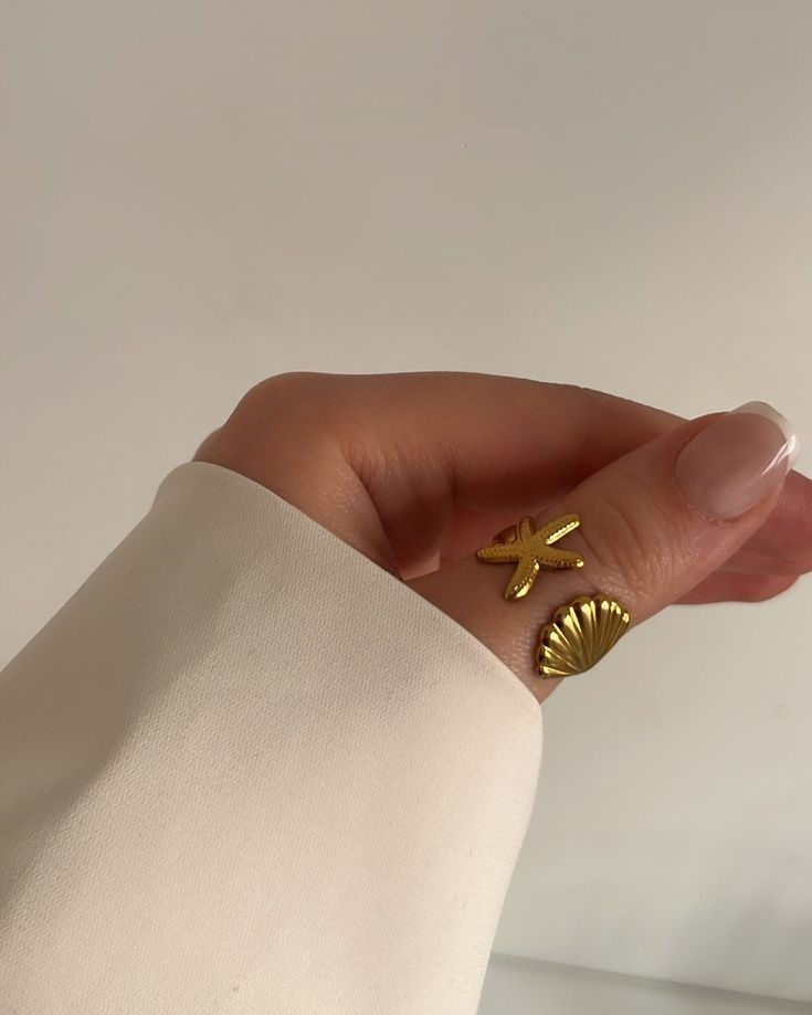 Stainless Steel Shell & Starfish Adjustable Ring