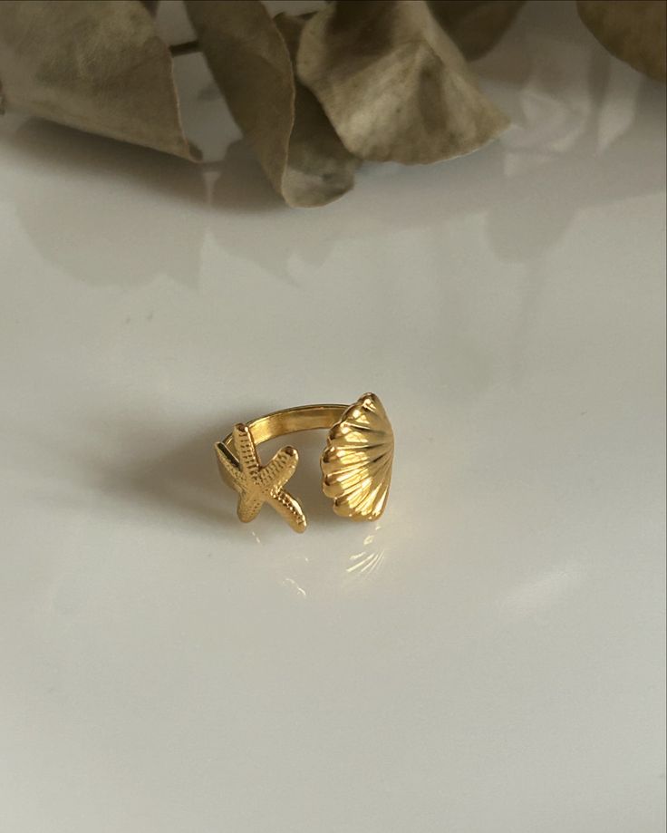 Stainless Steel Shell & Starfish Adjustable Ring - Image 7