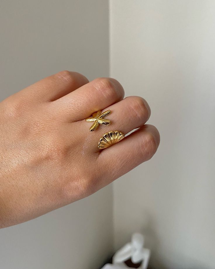 Stainless Steel Shell & Starfish Adjustable Ring - Image 4