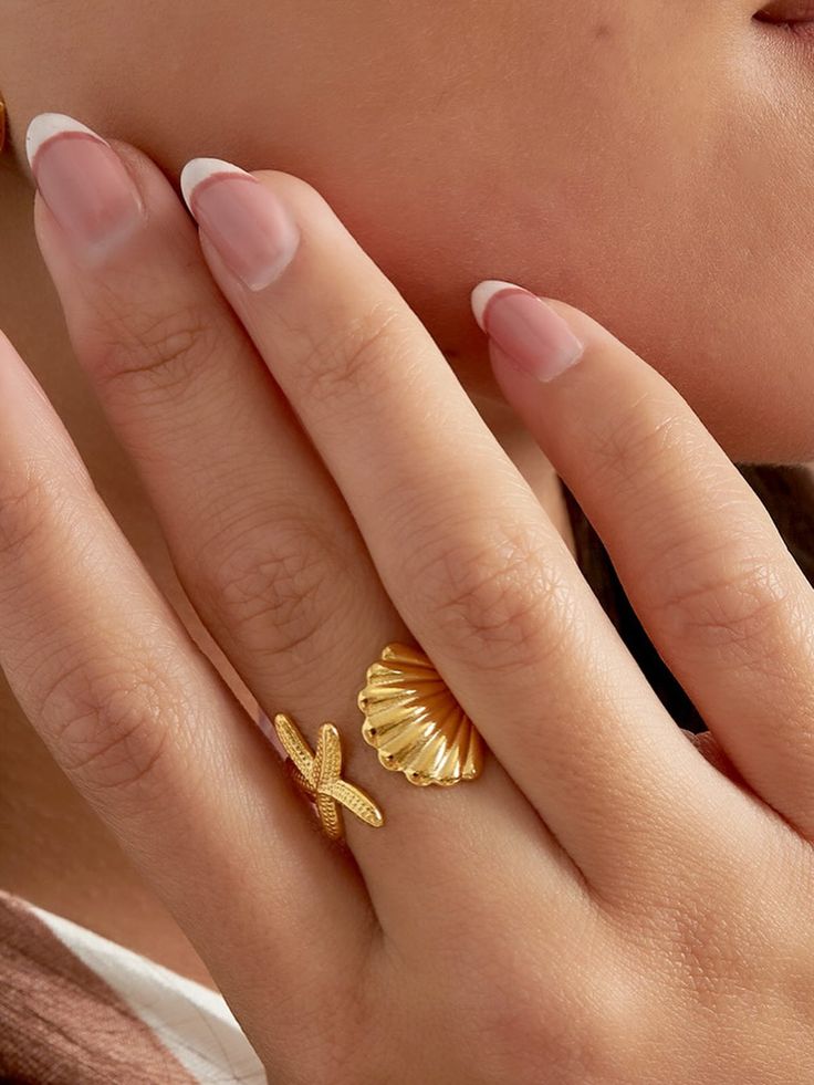 Stainless Steel Shell & Starfish Adjustable Ring - Image 8