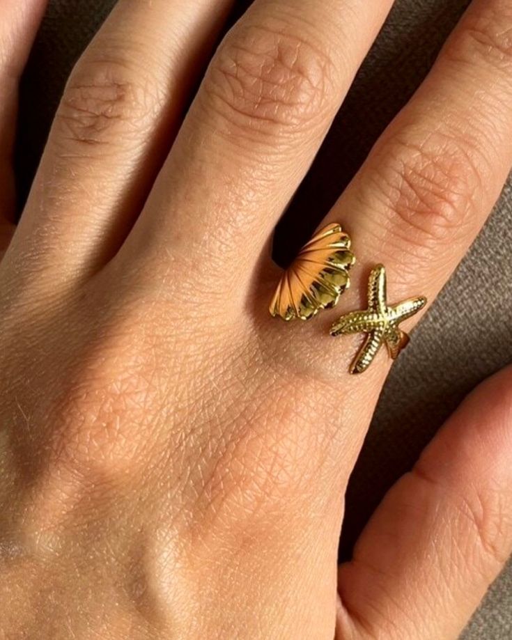 Stainless Steel Shell & Starfish Adjustable Ring - Image 5