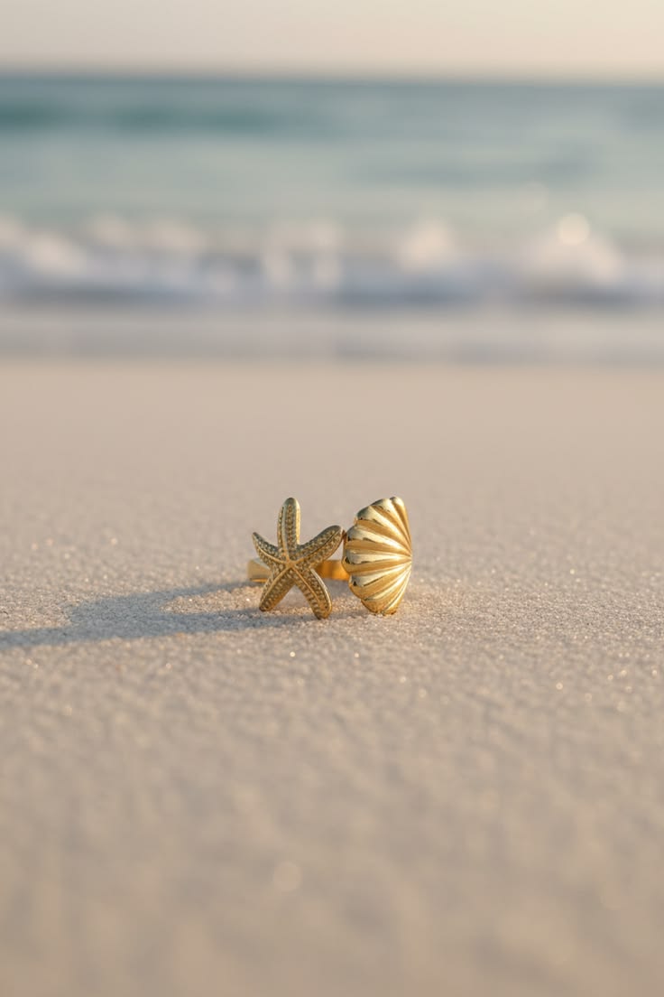 Stainless Steel Shell & Starfish Adjustable Ring - Image 3